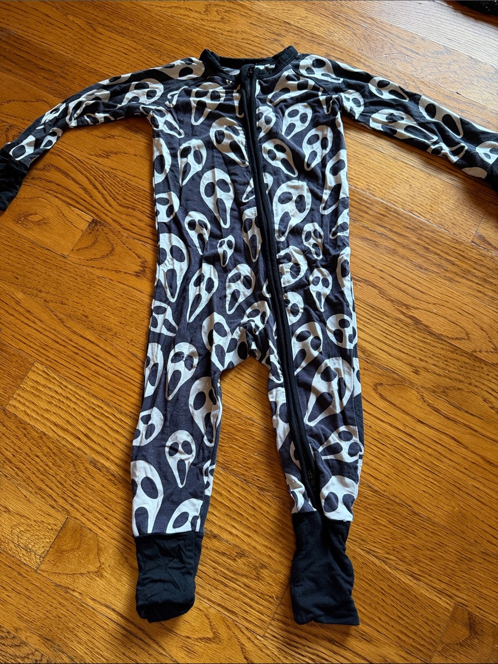 Bunny Knots Velveteen Black Ghost Print One-Piece Pajamas